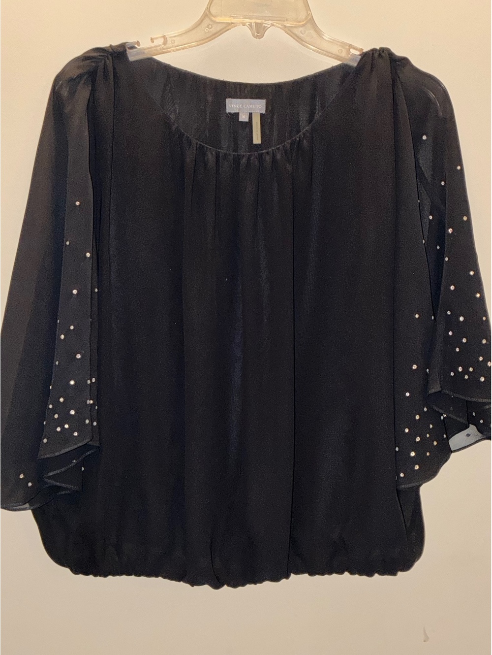 Vince Camuto black sheer sleeve blouse size M